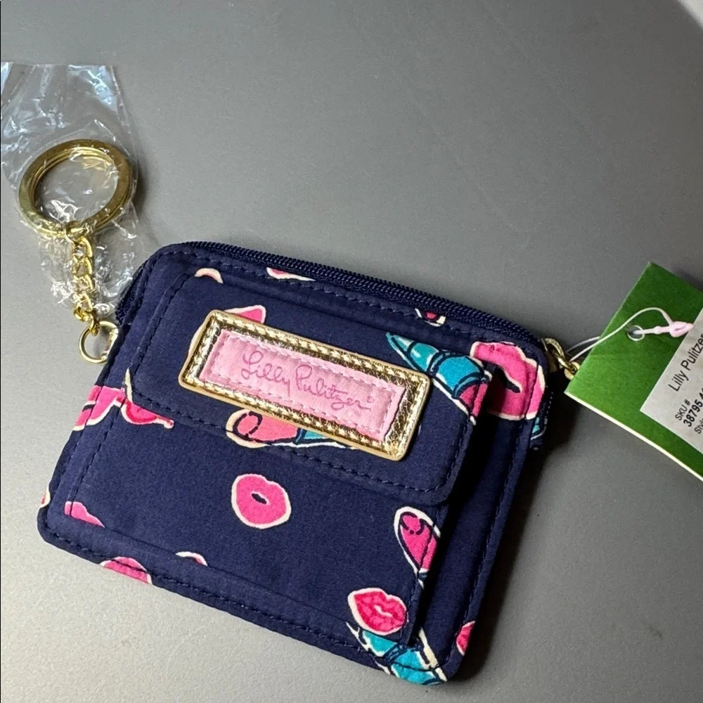 NWT Lilly Pulitzer Key ID Case Bright Navy‎ Blue Gimme Kiss Change Purse